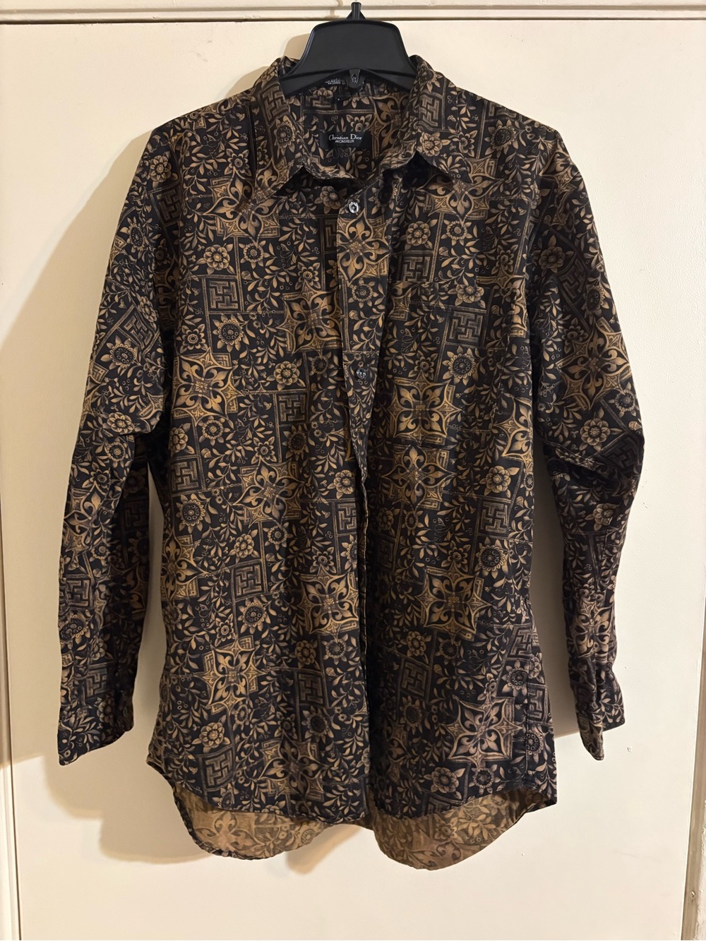 Authentic Christian Dior vintage Black and Gold Patterned Lightweight Shirt